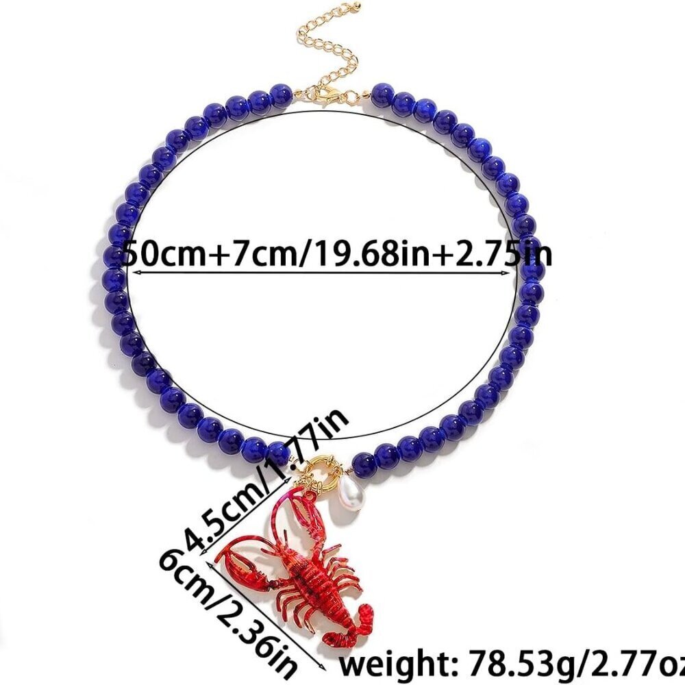 Elegant Deep Blue Beaded Lobster Pendant Necklace for Women - Beach Chic - Picture 7 of 7
